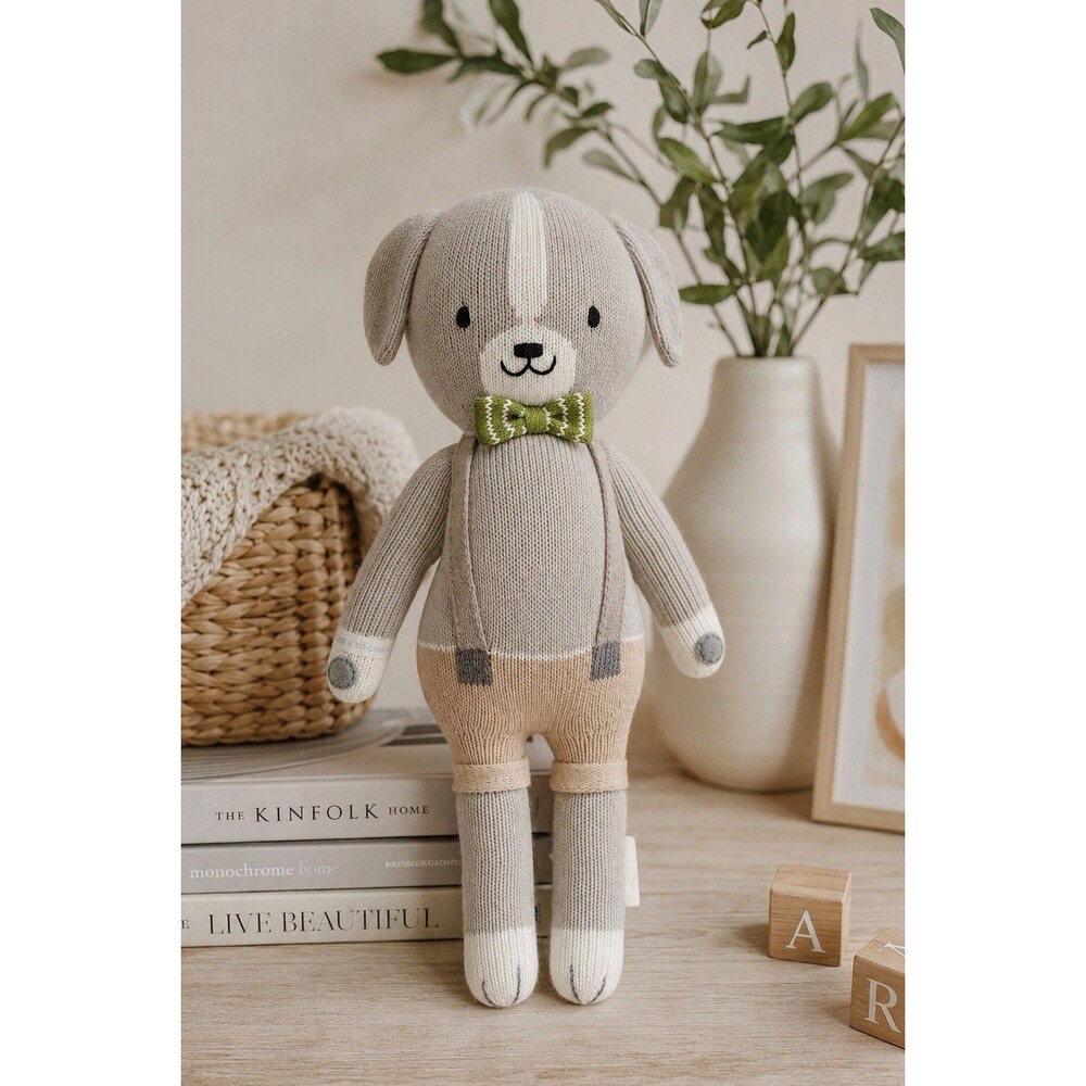 Cuddle + Kind Noah The Dog Plush Handmade Peru Knit Stuffed Animal Doll 13” Soft